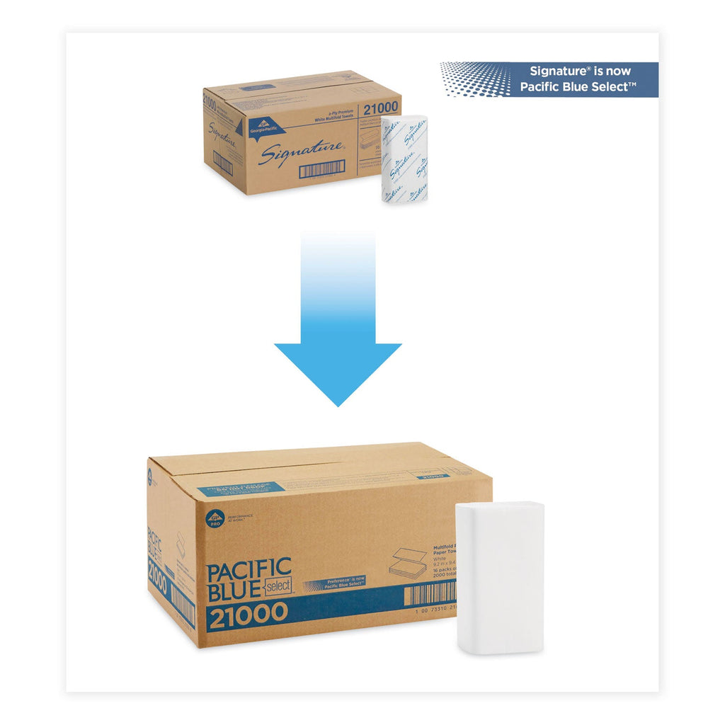 Georgia Pacific Blue Select Multi-Fold 2 Ply Paper Towel, 9.2 x 9.4, White, 125/Pack, 16 Packs/Carton