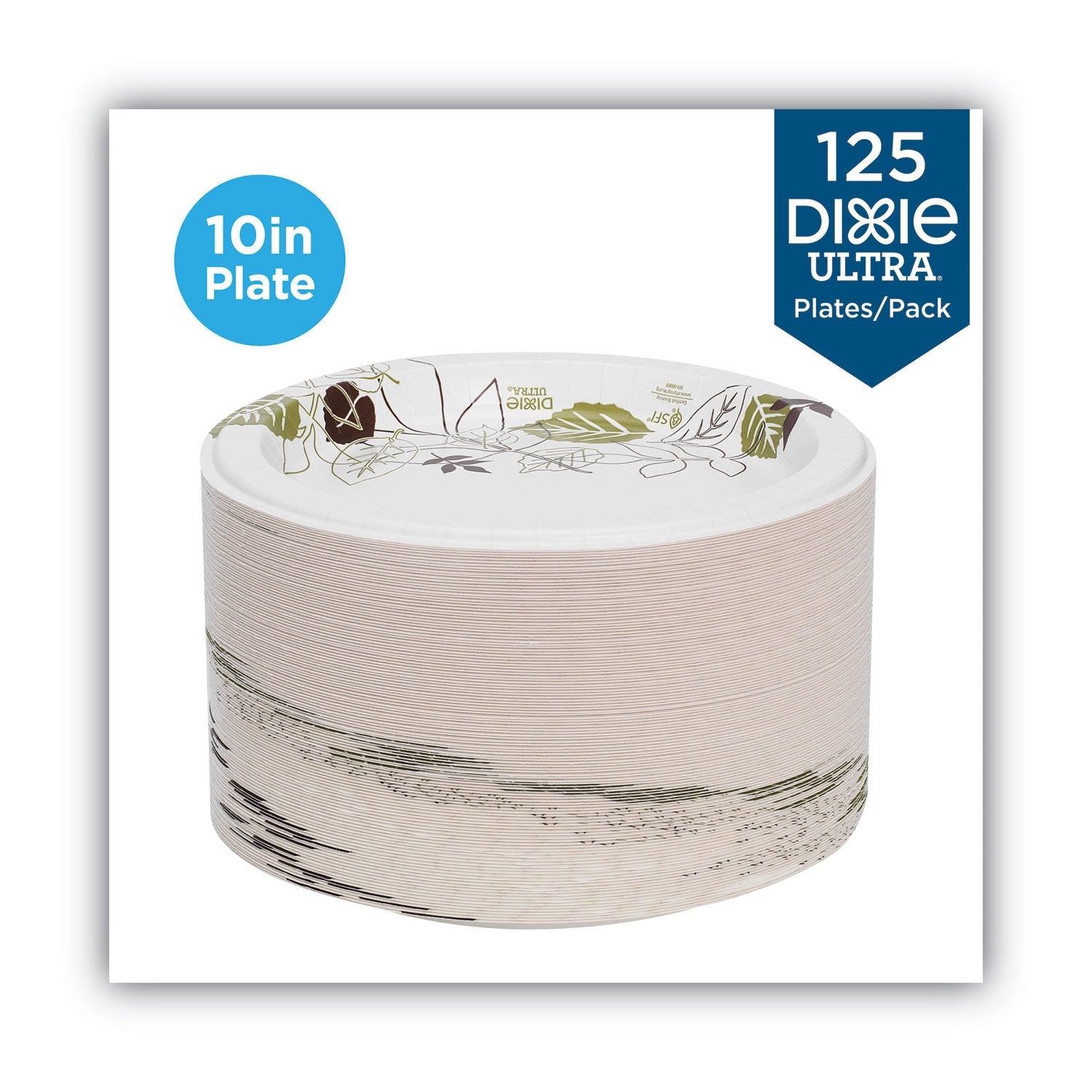 Dixie Pathways Soak Proof Shield Heavyweight Paper Plates, 10.13" dia, Green/Burgundy, 125/Pack