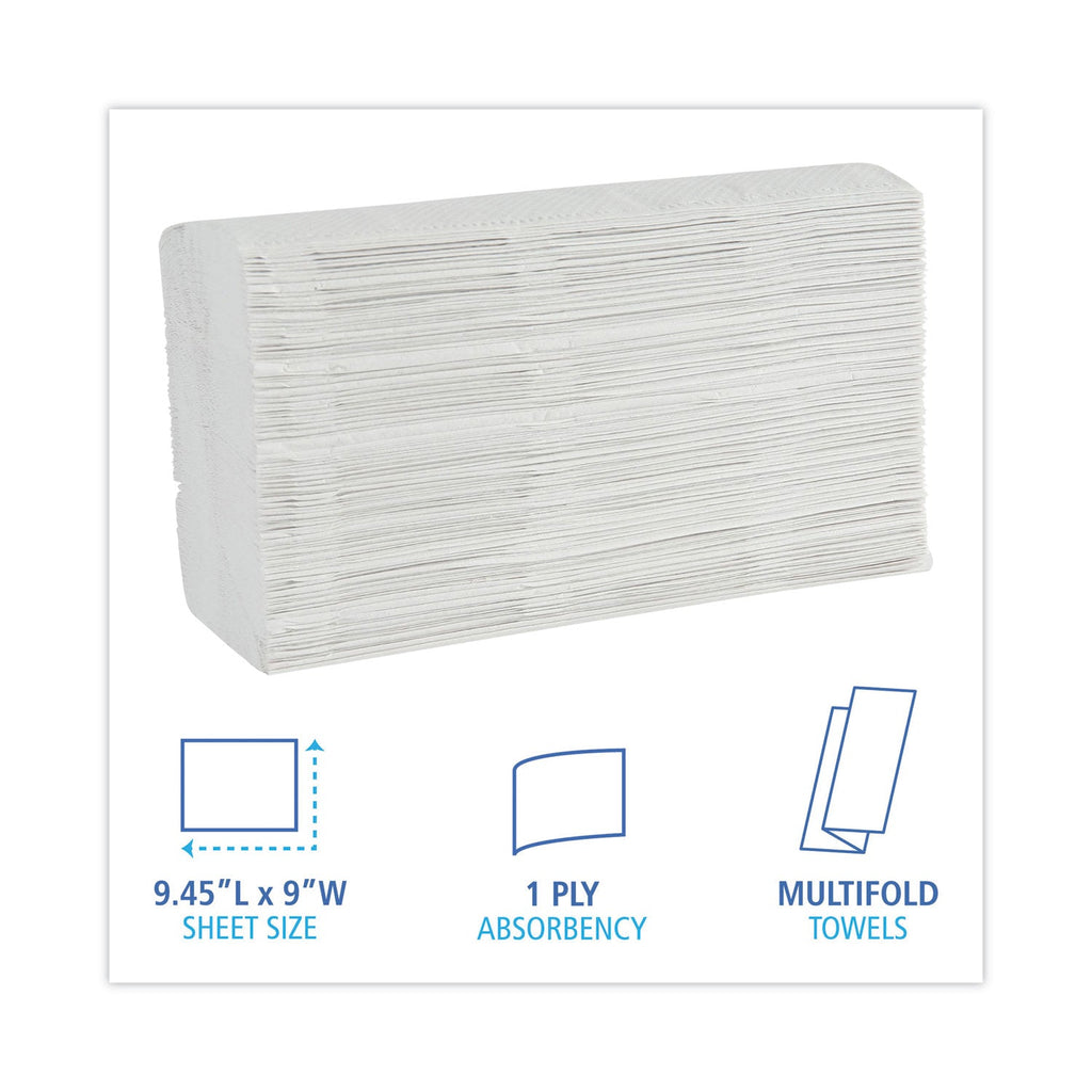 Boardwalk Multifold Paper Towels, 1-Ply, 9 x 9.45, White, 250 Towels/Pack, 16 Packs/Carton