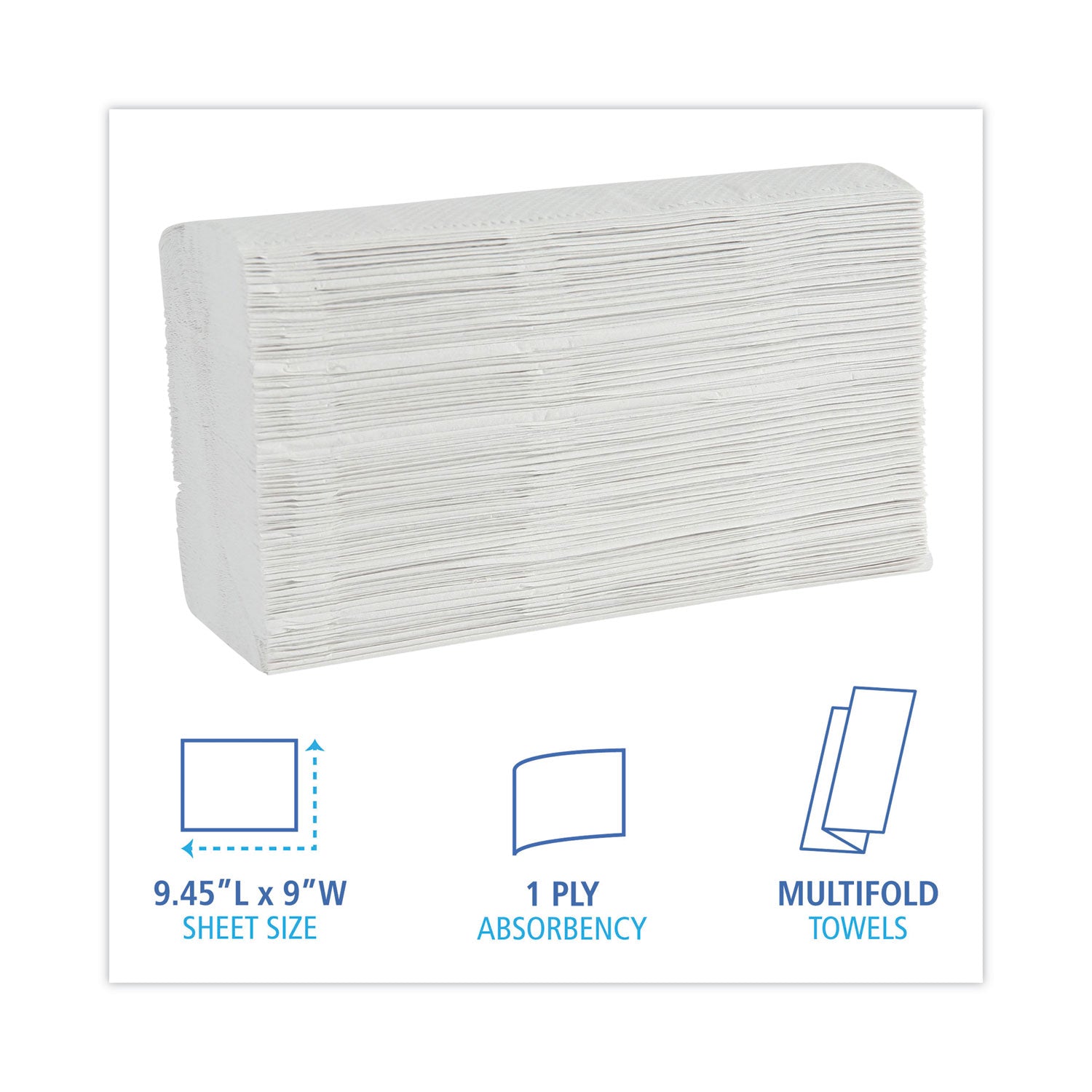 Boardwalk Multifold Paper Towels, 1-Ply, 9 x 9.45, White, 250 Towels/Pack, 16 Packs/Carton