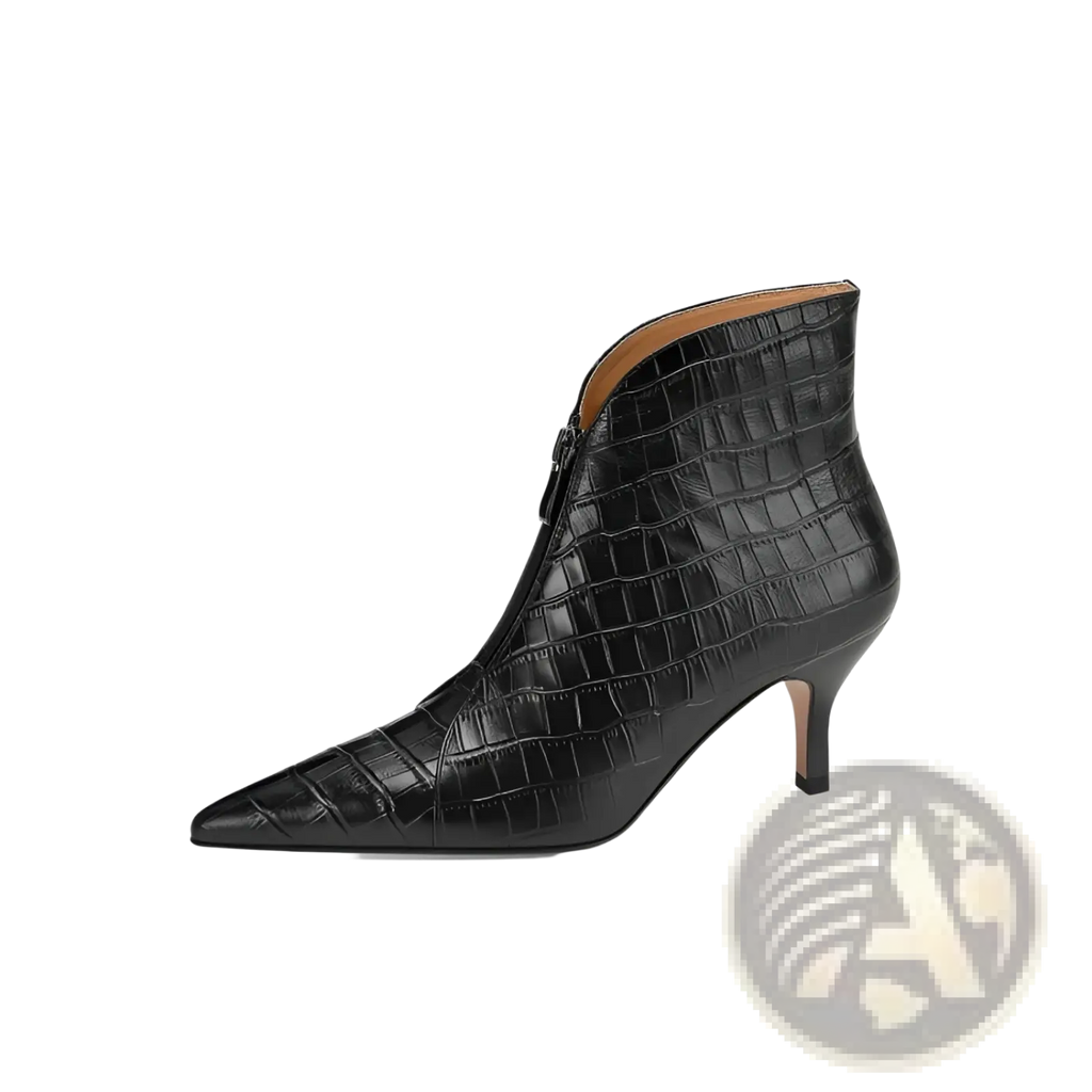 Croc Embossed Leather Stiletto Ankle Boots