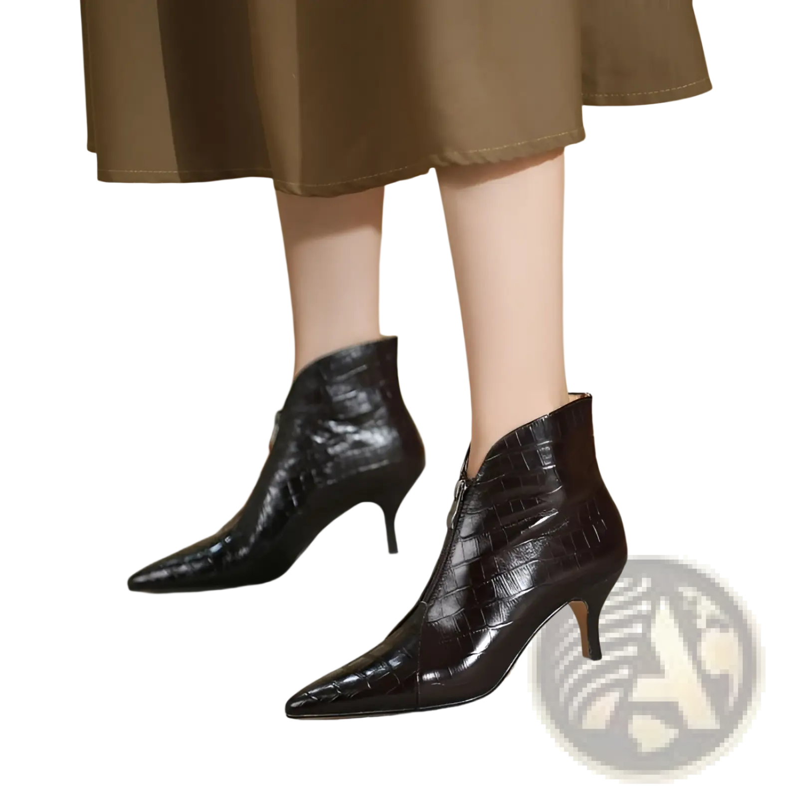 Croc Embossed Leather Stiletto Ankle Boots