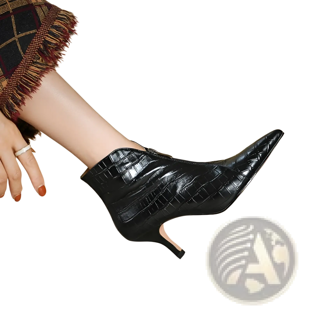 Croc Embossed Leather Stiletto Ankle Boots