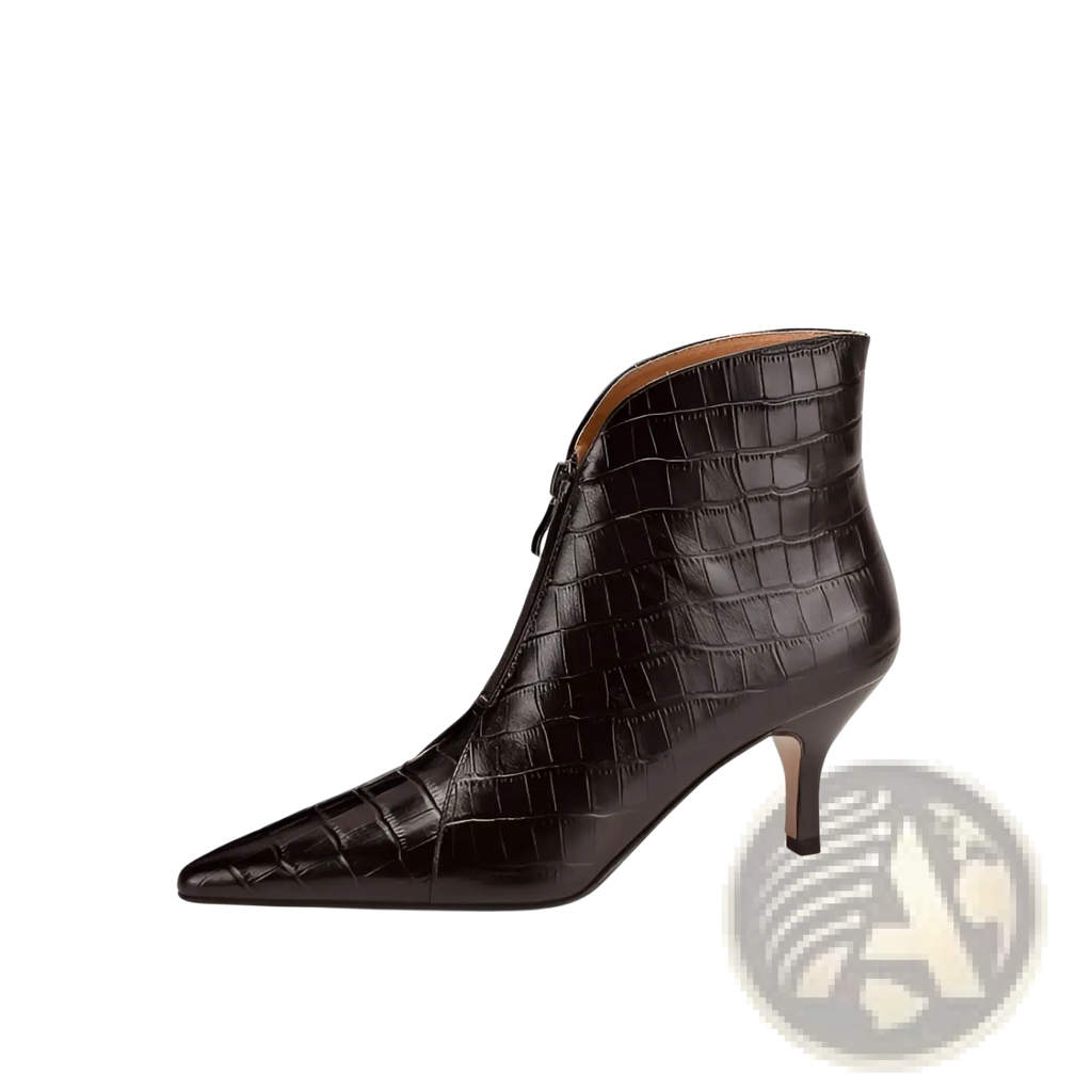 Croc Embossed Leather Stiletto Ankle Boots