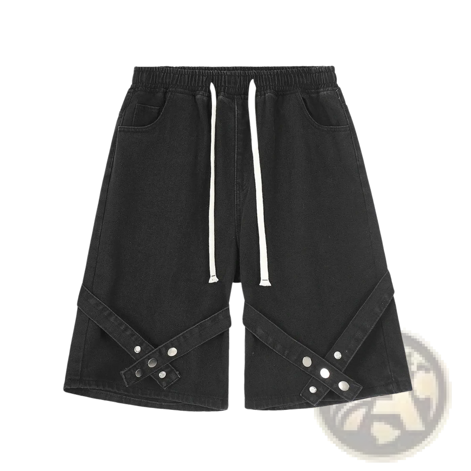 Men's Diagonal Strap Denim Shorts with Drawstring Waist