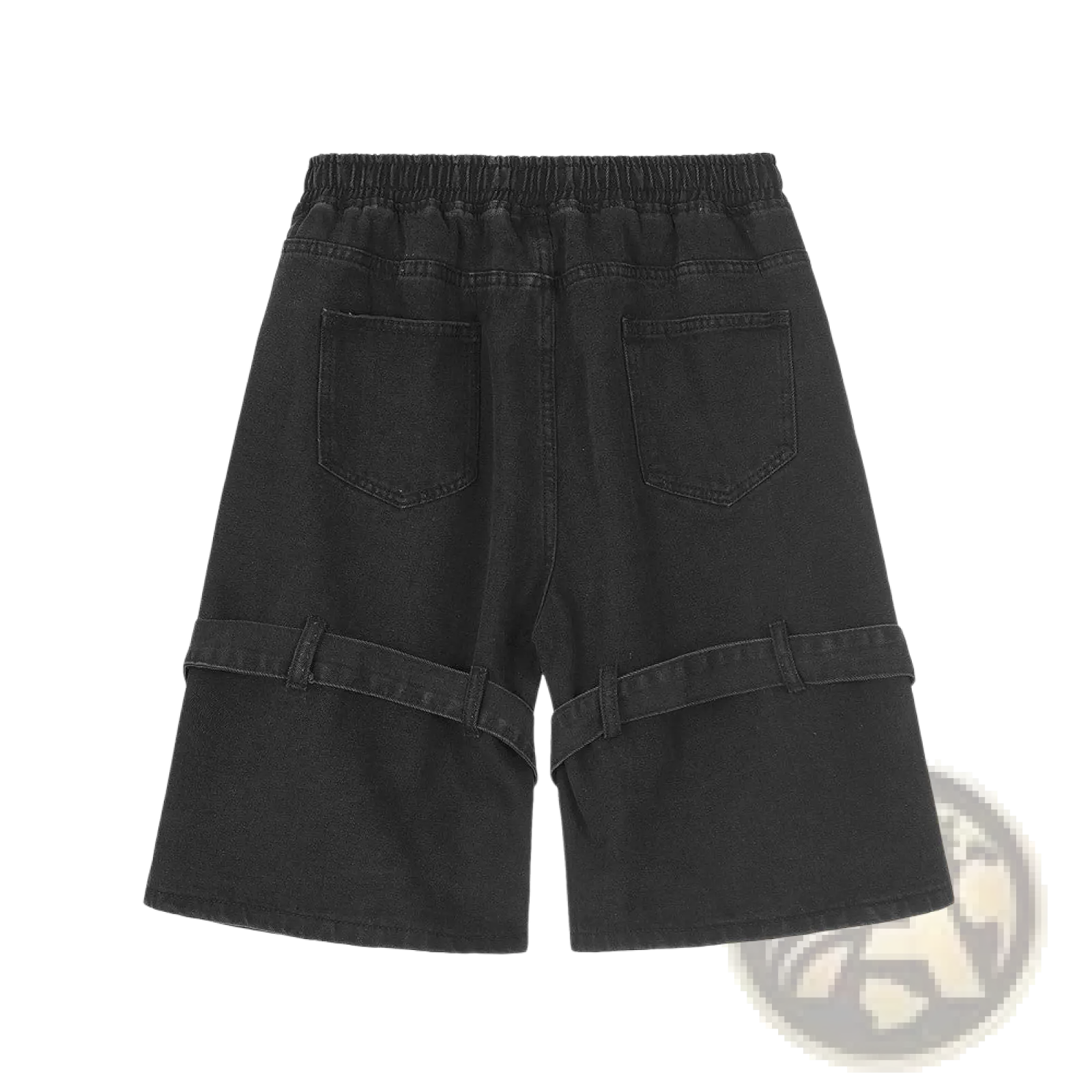 Men's Diagonal Strap Denim Shorts with Drawstring Waist